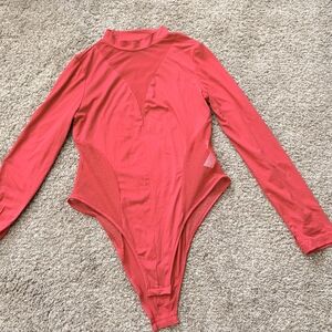 NWOT Red Long Sleeve Bodysuit One Piece-XL (Mesh V)